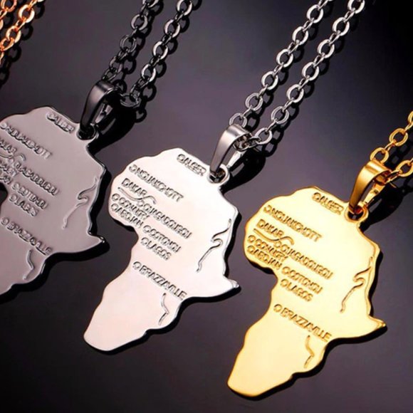 Africa map gold pendant necklace - Picture 6 of 13